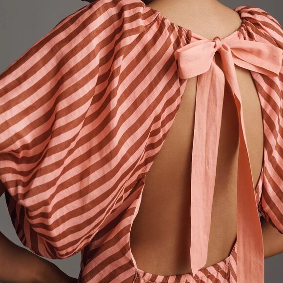 Lovaan | Tess Puff-Sleeve Linen-SIlk Midi Dress | NWT - Picture 3 of 8